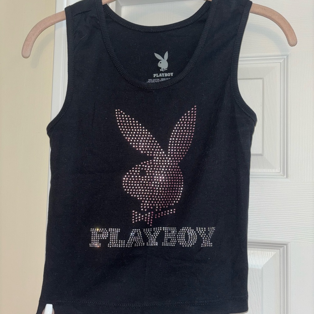 PLAYBOY Black Kids Tank Top with Rhinestone Logo